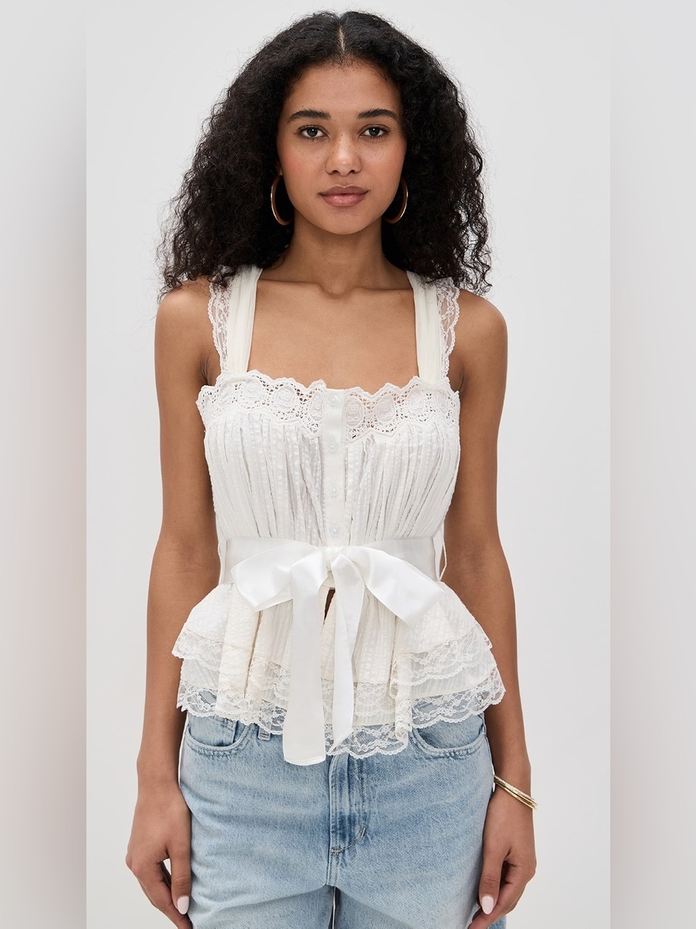 For Love & Lemons Sweet Summer Top White Lace Cotton Size L